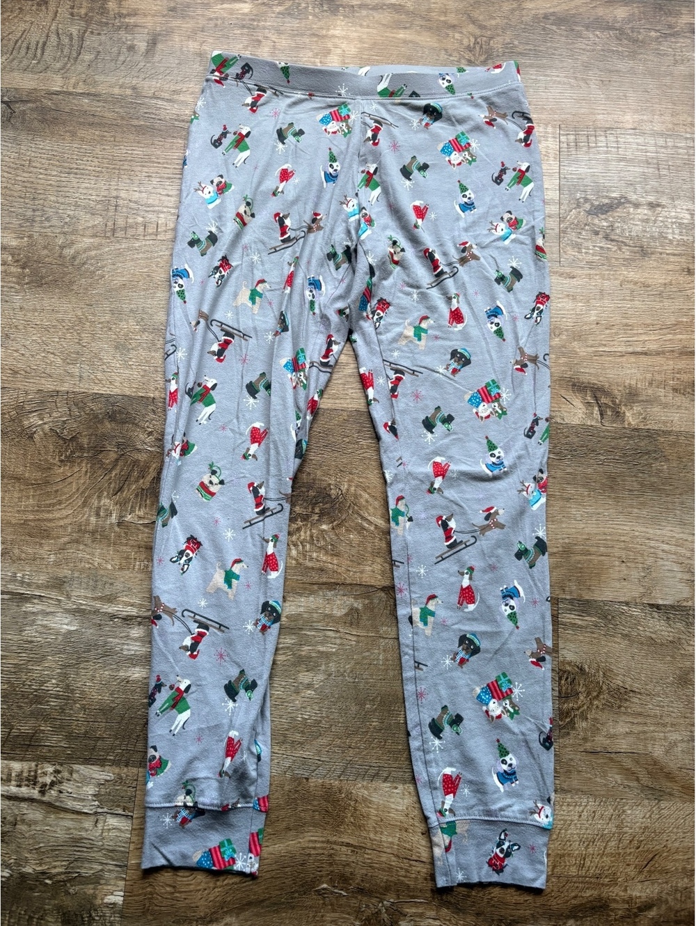 Women's Medium Gray Christmas Dog Print Pajama Pants